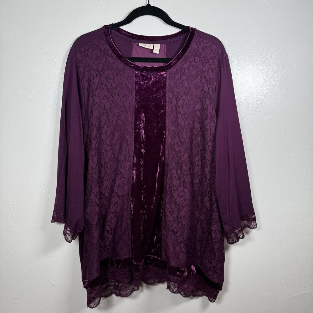 Logo Lavish Purple Velvet Lace Shirt Long Sleeve Size 2X Whimsy Goth Dark